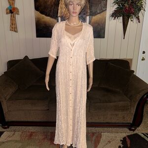 Lola P • Vintage • Small • Peach • Embroidery • Floral • Crinkle • Dress • New